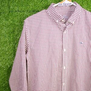Vineyard Vines Button Down Burgundy Gingham Plaid - Men Size XL 18